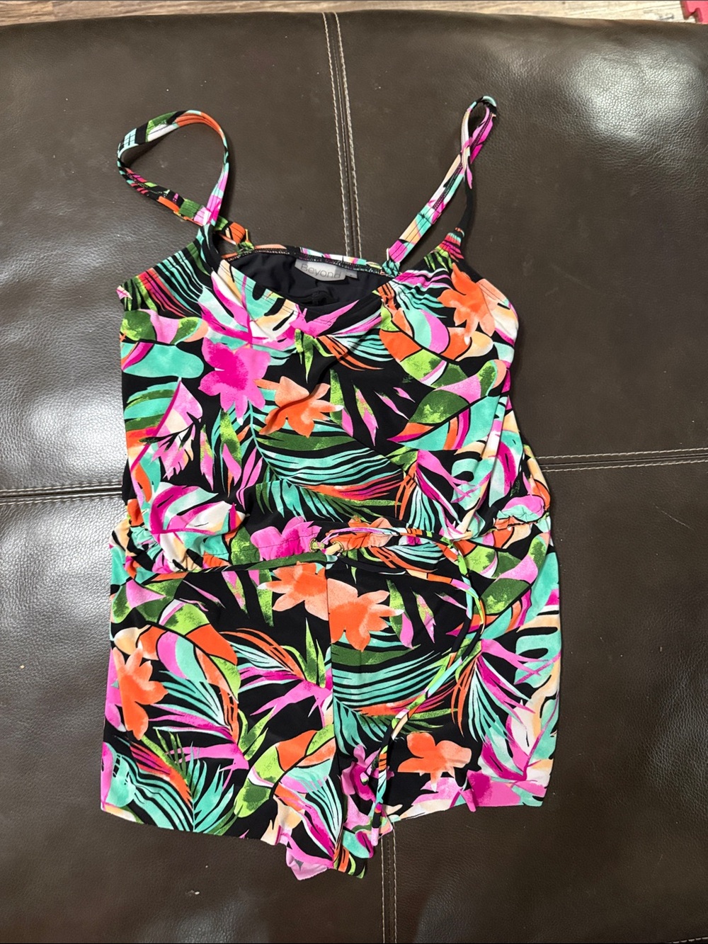 Womens' Tropical Floral Black One-Piece Swim Romper